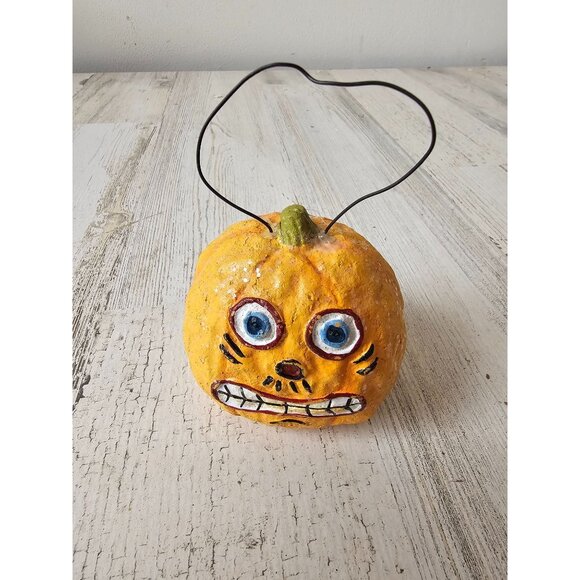 Vintage dept 56 glitter pumpkin jack-o'-lantern ornament Halloween shabby chic a - Picture 1 of 8